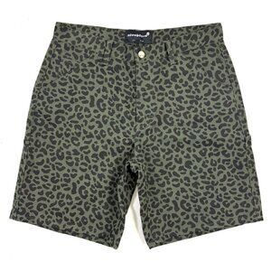 Noon Goons Carpenter Shorts Mens Size 32 Green Leopard Relaxed Denim Cotton